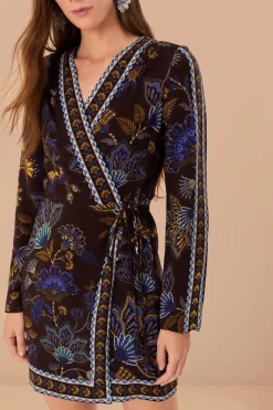 FARM Rio  Robes Courtes<Robe portefeuille courte en viscose LENZING™ ECOVERO™ brodée marron