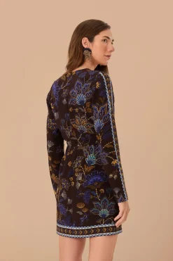 FARM Rio  Robes Courtes<Robe portefeuille courte en viscose LENZING™ ECOVERO™ brodée marron