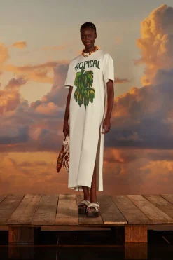 FARM Rio  T-shirts<Robe t-shirt blanc cassé en coton biologique tropical