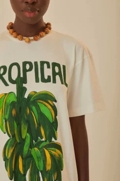 FARM Rio  T-shirts<Robe t-shirt blanc cassé en coton biologique tropical
