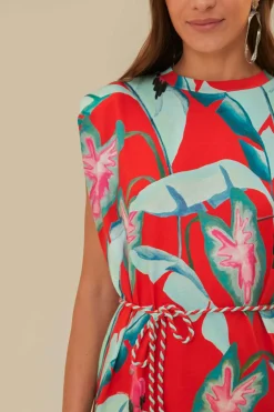 FARM Rio  T-shirts<Robe t-shirt courte en coton biologique rouge Summer Foliage