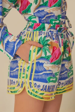 FARM Rio  Shorts<Short blanc cassé à affiches Carioca