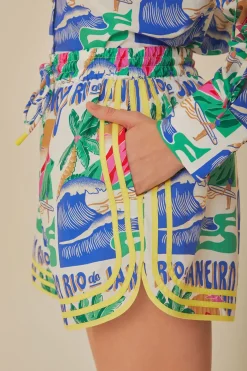 FARM Rio  Shorts<Short blanc cassé à affiches Carioca