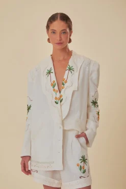 FARM Rio  Shorts<Short Richelieu brodé de cocotiers blanc cassé