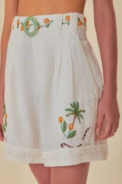 FARM Rio  Shorts<Short Richelieu brodé de cocotiers blanc cassé
