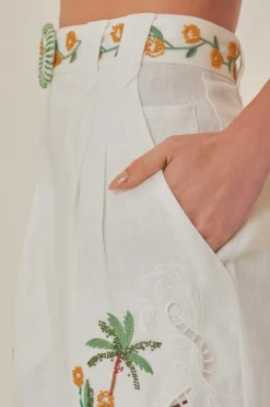 FARM Rio  Shorts<Short Richelieu brodé de cocotiers blanc cassé