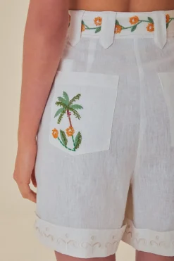 FARM Rio  Shorts<Short Richelieu brodé de cocotiers blanc cassé