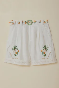 FARM Rio  Shorts<Short Richelieu brodé de cocotiers blanc cassé