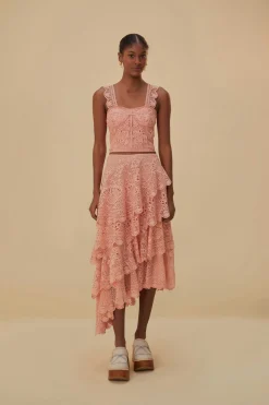 FARM Rio Hauts Courts<Top court sans manches en guipure rose clair