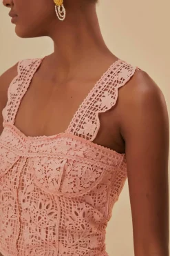 FARM Rio  Hauts Courts<Top court sans manches en guipure rose clair