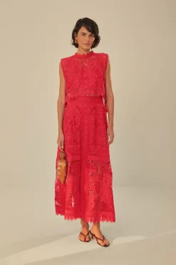 FARM Rio Hauts Courts<Top Sans Manches Guipure Toucan Rouge