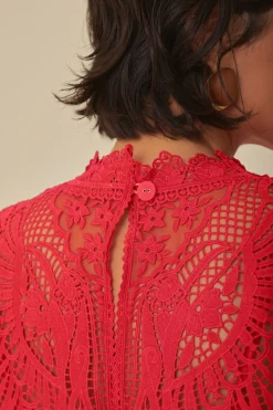 FARM Rio  Hauts Courts<Top Sans Manches Guipure Toucan Rouge