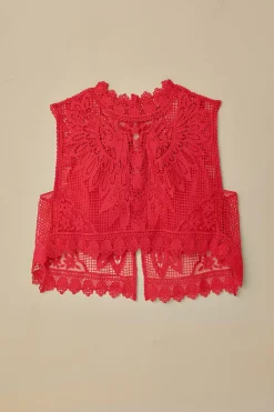 FARM Rio  Hauts Courts<Top Sans Manches Guipure Toucan Rouge