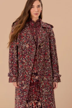 FARM Rio  Manteaux<Trench-coat à œillets en coton violet Chelsea Garden