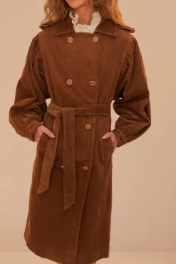 FARM Rio  Manteaux<Trench-coat en velours côtelé caramel