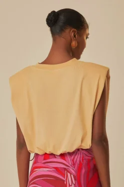 FARM Rio  T-shirts<T-shirt beige en coton biologique avec épaulettes Summer In The Tropic