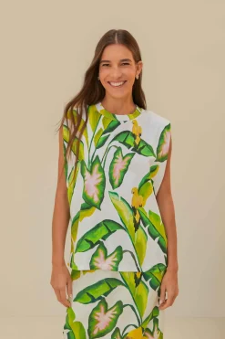 FARM Rio  T-shirts<T-shirt blanc cassé à feuillage d'été