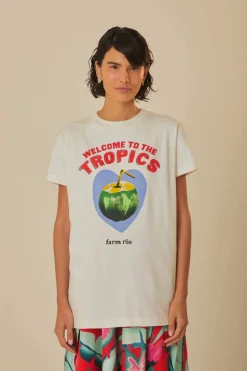 FARM Rio  T-shirts<T-shirt blanc en coton biologique Welcome To The Tropics