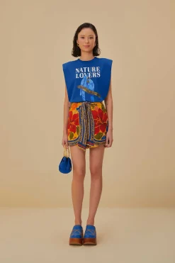 FARM Rio  T-shirts<T-shirt bleu en coton biologique avec épaulettes Nature Lovers