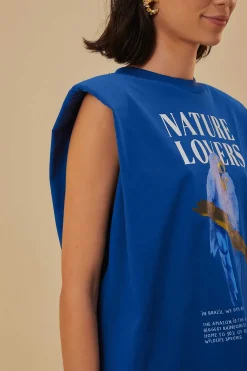 FARM Rio  T-shirts<T-shirt bleu en coton biologique avec épaulettes Nature Lovers