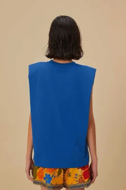 FARM Rio  T-shirts<T-shirt bleu en coton biologique avec épaulettes Nature Lovers