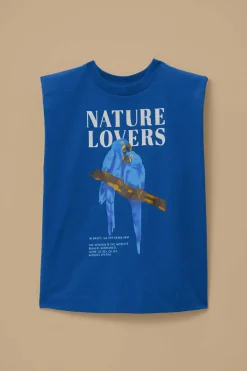 FARM Rio  T-shirts<T-shirt bleu en coton biologique avec épaulettes Nature Lovers