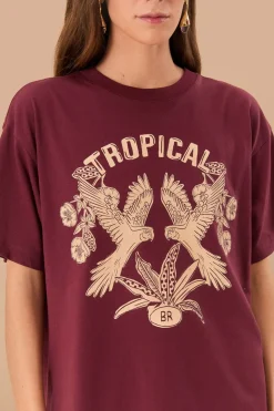 FARM Rio  T-shirts<T-shirt décontracté en coton biologique tropical bordeaux