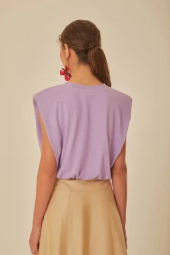 FARM Rio  T-shirts<T-shirt lilas en coton biologique avec épaulettes Summer In The Tropic