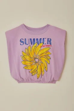 FARM Rio  T-shirts<T-shirt lilas en coton biologique avec épaulettes Summer In The Tropic