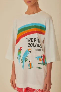 FARM Rio  T-shirts<T-shirt oversize en coton biologique aux couleurs tropicales blanc